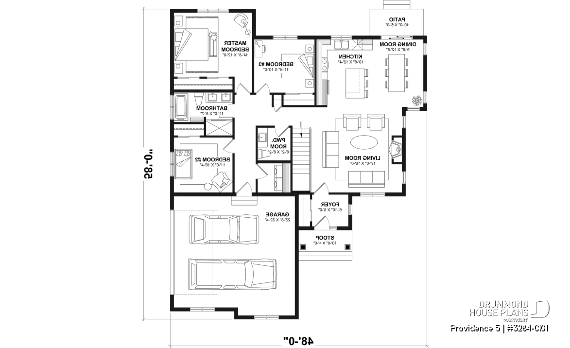 1st level (Optional $) - Charming Country Rustic economical narrow lot home plan with 3 bedrooms, 2-car garage, open floor plan - Providence 5