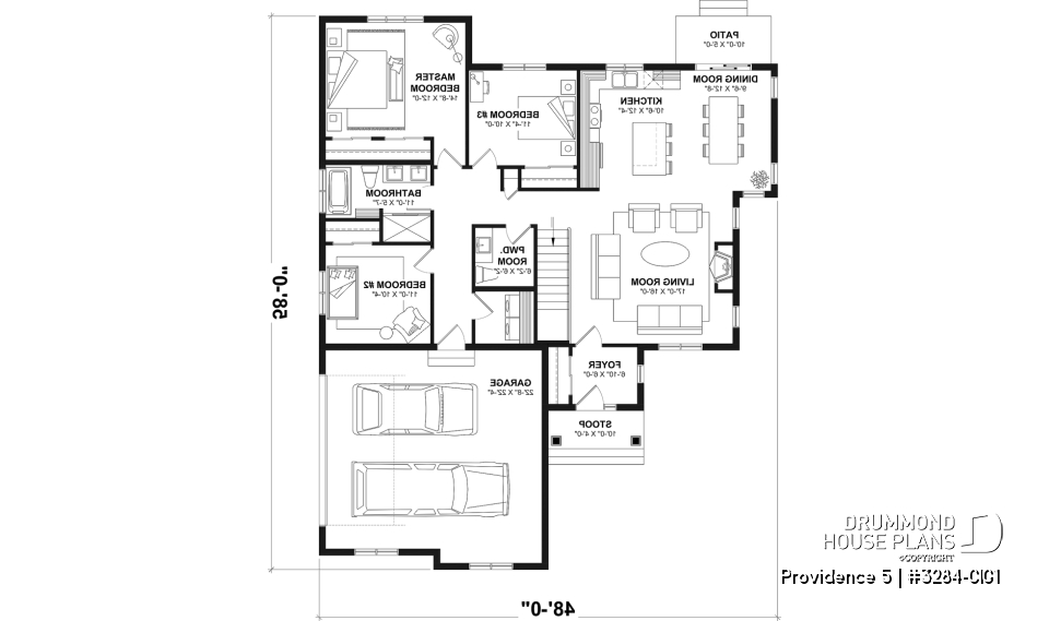 1st level (Optional $) - Charming Country Rustic economical narrow lot home plan with 3 bedrooms, 2-car garage, open floor plan - Providence 5