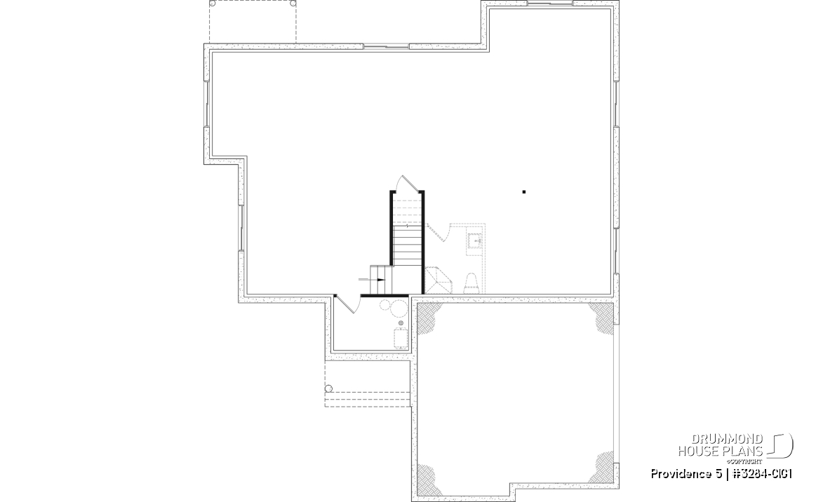 Unfinished basement (Optional $) - Charming Country Rustic economical narrow lot home plan with 3 bedrooms, 2-car garage, open floor plan - Providence 5