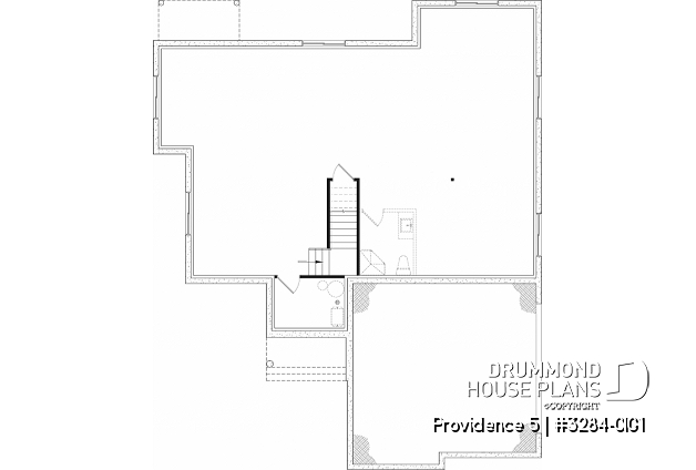Unfinished basement (Optional $) - Charming Country Rustic economical narrow lot home plan with 3 bedrooms, 2-car garage, open floor plan - Providence 5