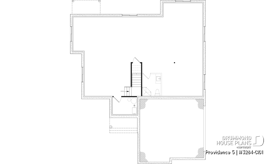 Unfinished basement (Optional $) - Charming Country Rustic economical narrow lot home plan with 3 bedrooms, 2-car garage, open floor plan - Providence 5