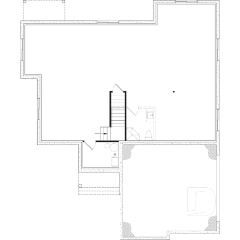 Unfinished basement (Optional $) - Charming Country Rustic economical narrow lot home plan with 3 bedrooms, 2-car garage, open floor plan - Providence 5