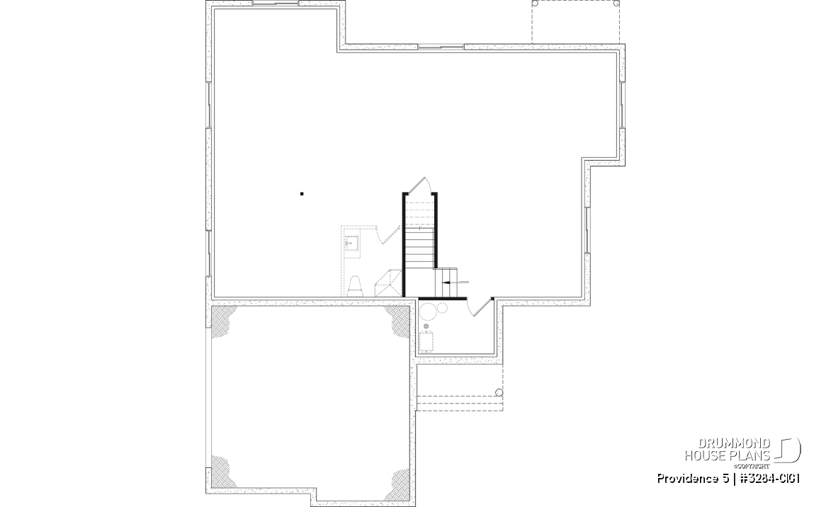 Unfinished basement (Optional $) - Charming Country Rustic economical narrow lot home plan with 3 bedrooms, 2-car garage, open floor plan - Providence 5