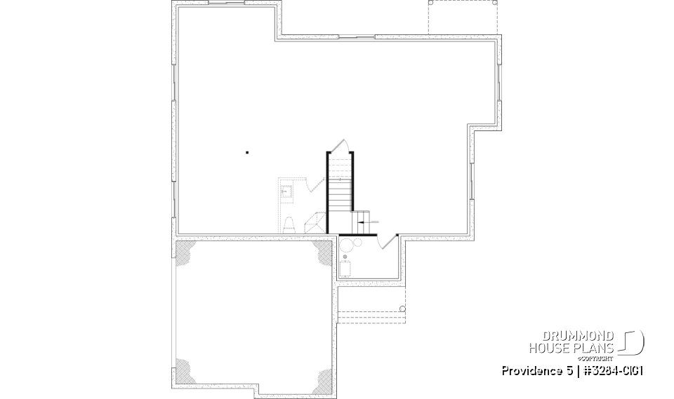 Unfinished basement (Optional $) - Charming Country Rustic economical narrow lot home plan with 3 bedrooms, 2-car garage, open floor plan - Providence 5