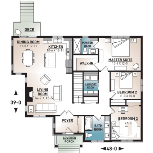 1st level - 3 bedroom Craftsman inspired home with master suite, laundry rooom, open kitchen / family room concept - Providence 1