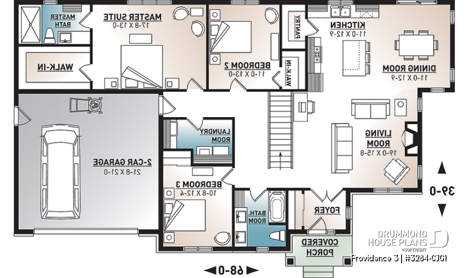 1st level - Basement foundation (Optional $) - Rustic Craftsman Style Bungalow House Plan with Double Garage, 3 Bedrooms, and Warm Country Charm - Providence 3