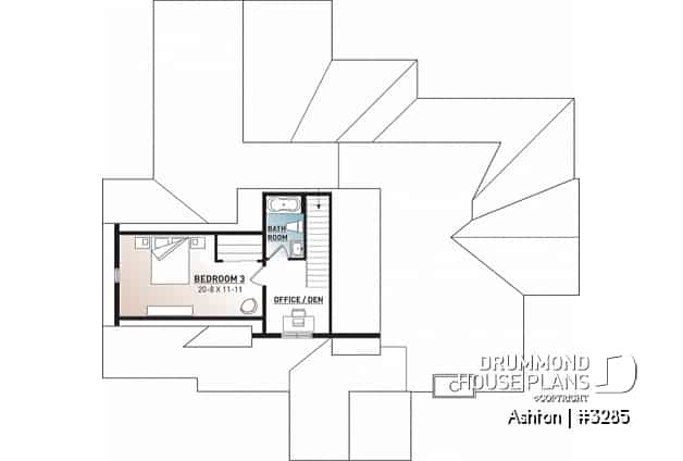 2nd level - Contemporary ranch house plan, large master suite, open concept, fireplace, guest suite, 2-car garage, deck - Ashton