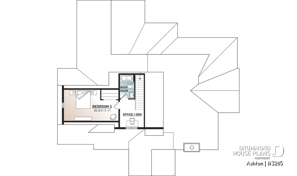 2nd level - Contemporary ranch house plan, large master suite, open concept, fireplace, guest suite, 2-car garage, deck - Ashton
