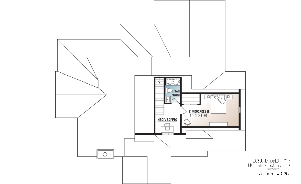 2nd level - Contemporary ranch house plan, large master suite, open concept, fireplace, guest suite, 2-car garage, deck - Ashton