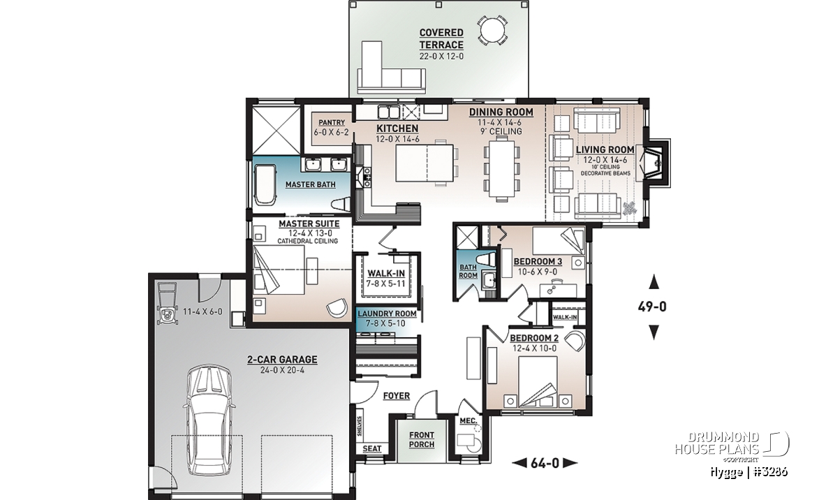 1st level - Modern Scandinavian Home Plan, Beautiful Master Suite, 2-car garage, Lots of Windows, Covered Rear Terrace - Hygge