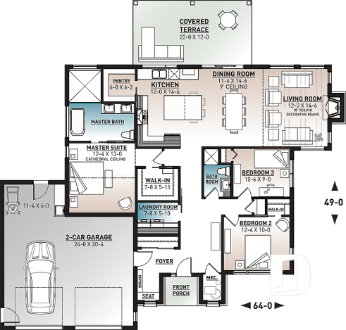 1st level - Modern Scandinavian Home Plan, Beautiful Master Suite, 2-car garage, Lots of Windows, Covered Rear Terrace - Hygge
