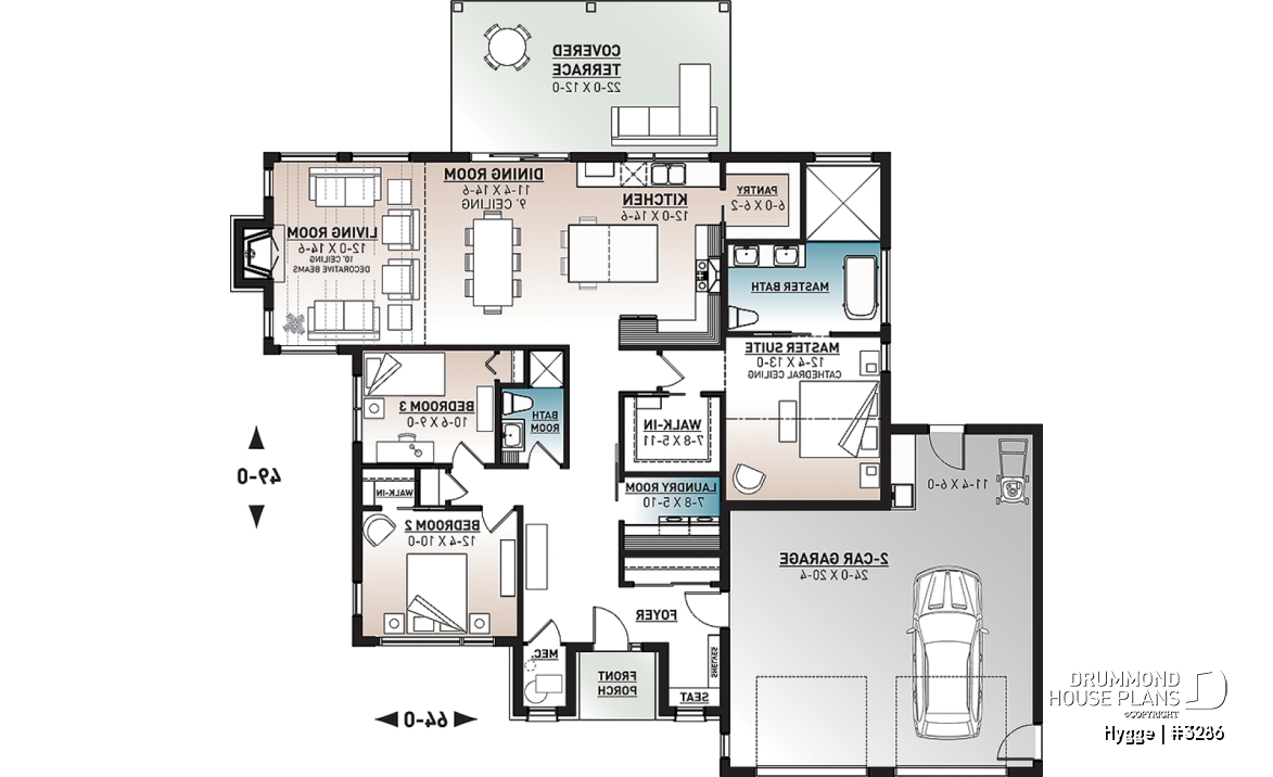 1st level - Modern Scandinavian Home Plan, Beautiful Master Suite, 2-car garage, Lots of Windows, Covered Rear Terrace - Hygge