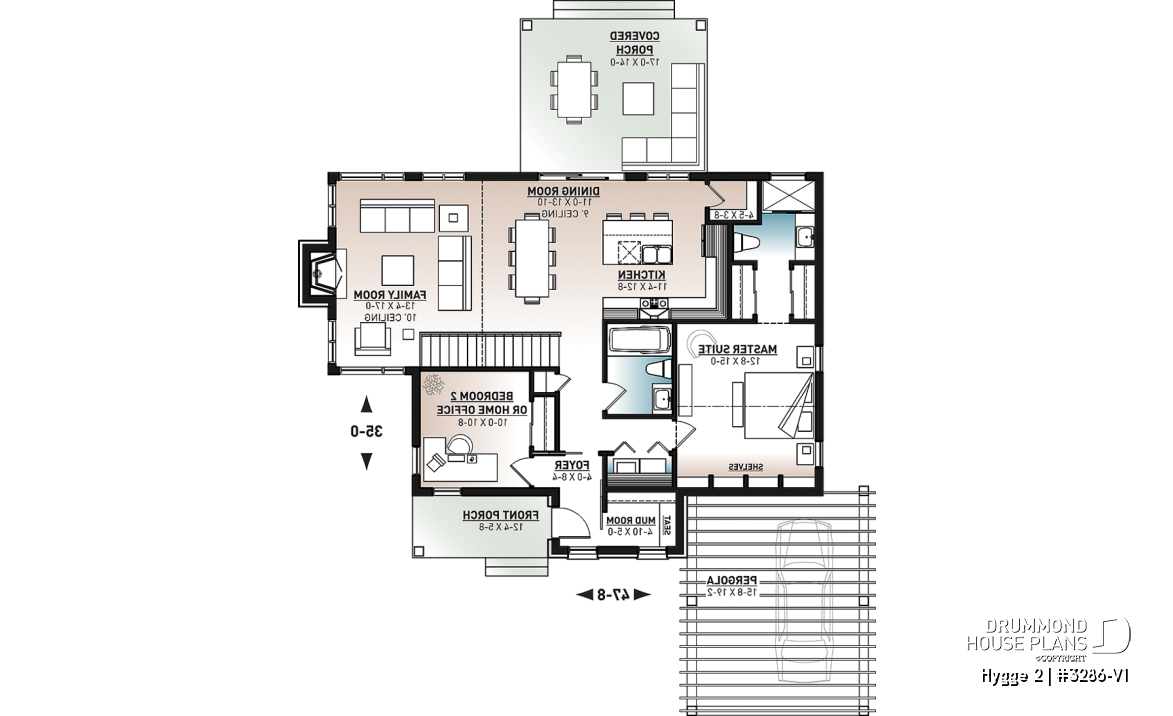 1st level - Modern Scandinavian Home Design, Master Suite, Home Office or Bedroom #2, Covered Rear Balcony - Hygge 2