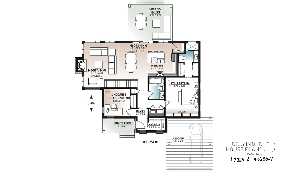 1st level - Modern Scandinavian Home Design, Master Suite, Home Office or Bedroom #2, Covered Rear Balcony - Hygge 2