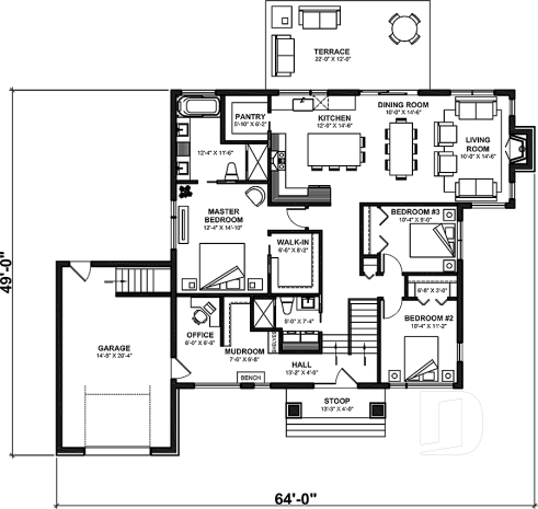 1st level - 1686 sq.ft. Scandinavian home: 3 bedrooms, owner’s suite, 11'9" split entry and bright open living - Hygge 3