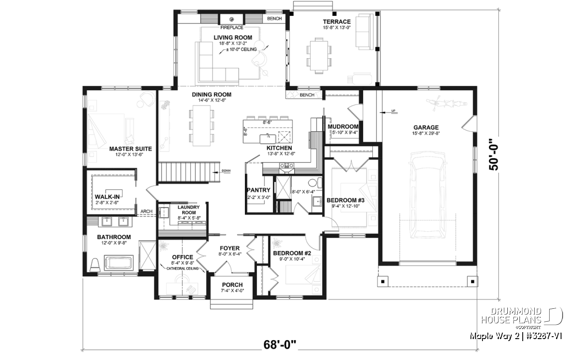 1st level - 3 bedrooms modern farmhouse home design with garage, home office, large master suite, family room w/fireplace - Maple Way 2