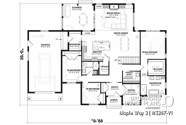 1st level of house plan 3287-V1 1st level - 3 bedrooms modern farmhouse with garage, home office, large master suite, great family room w/fireplace - Maple Way 2