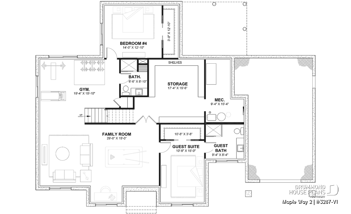 Finished basement (Optional $) - 3 bedrooms modern farmhouse home design with garage, home office, large master suite, family room w/fireplace - Maple Way 2
