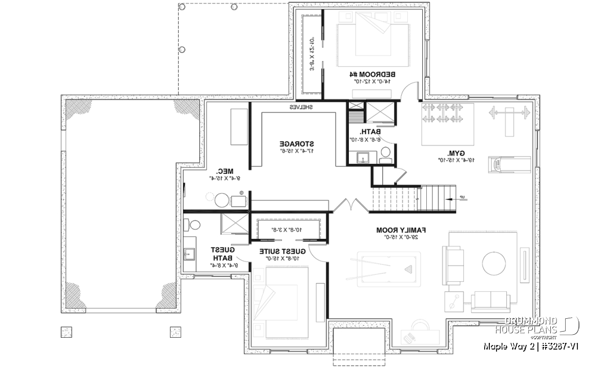 Finished basement (Optional $) - 3 bedrooms modern farmhouse home design with garage, home office, large master suite, family room w/fireplace - Maple Way 2