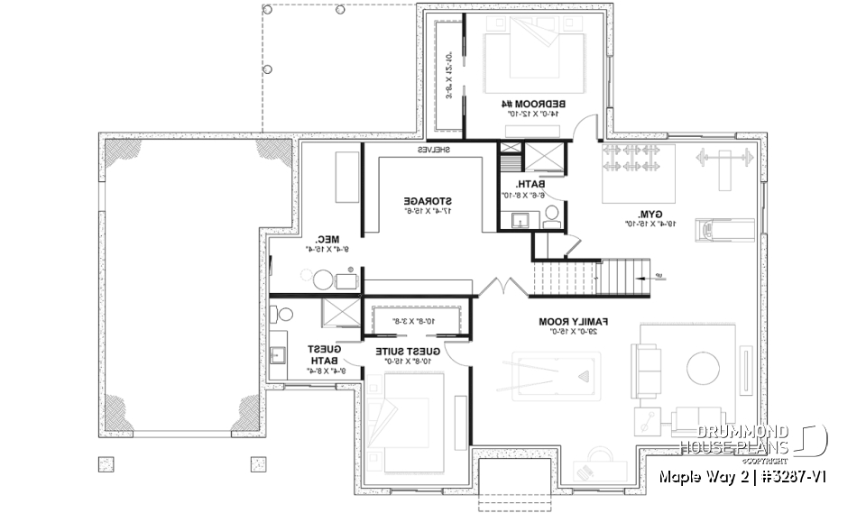 Finished basement (Optional $) - 3 bedrooms modern farmhouse home design with garage, home office, large master suite, family room w/fireplace - Maple Way 2