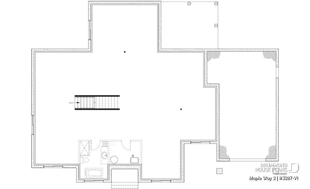 Unfinished basement - 3 bedrooms modern farmhouse home design with garage, home office, large master suite, family room w/fireplace - Maple Way 2