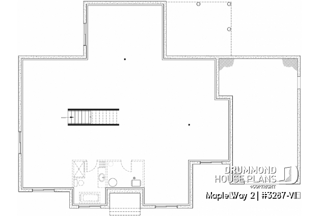 Unfinished basement of house plan 3287-V1 Unfinished basement - 3 bedrooms modern farmhouse with garage, home office, large master suite, great family room w/fireplace - Maple Way 2