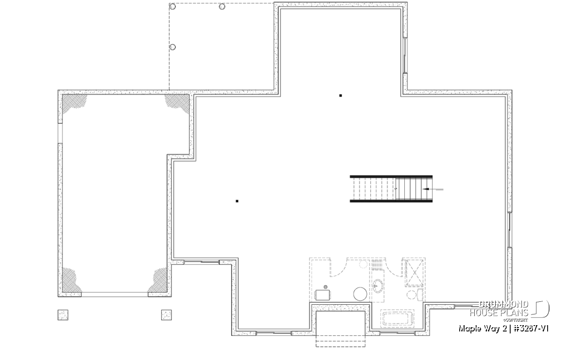 Unfinished basement - 3 bedrooms modern farmhouse home design with garage, home office, large master suite, family room w/fireplace - Maple Way 2