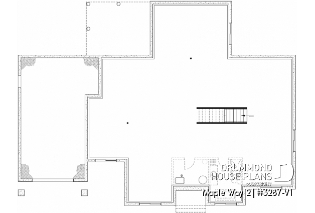 Unfinished basement of house plan 3287-V1 Unfinished basement - 3 bedrooms modern farmhouse with garage, home office, large master suite, great family room w/fireplace - Maple Way 2