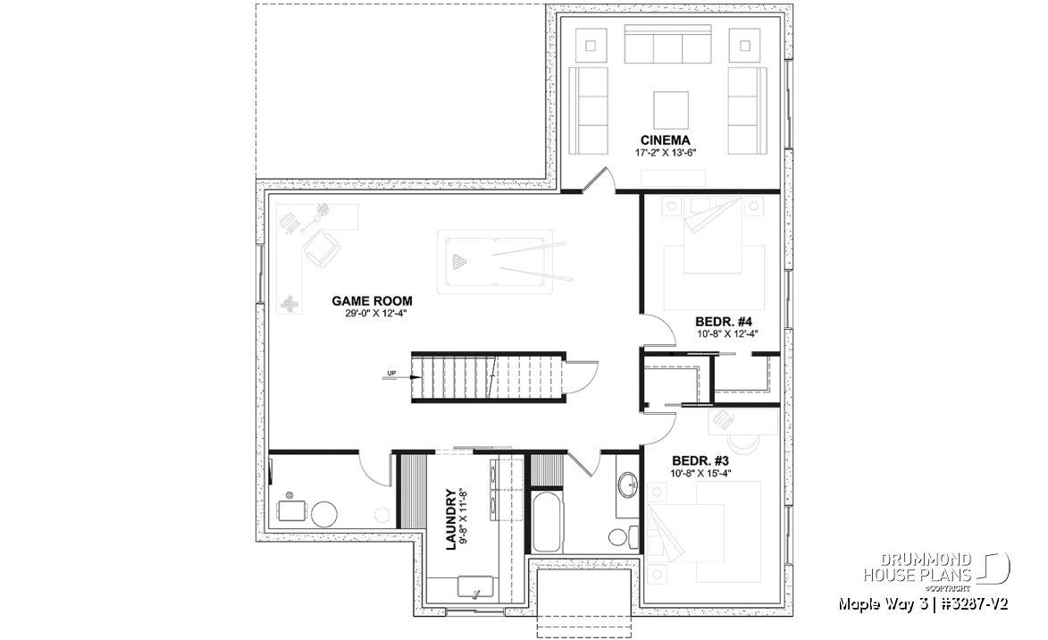 Finished basement (Optional $) - Farmhouse 4 to 5 bedrooms home, den, family &amp; living rooms, opt. finished basement, master on main floor - Maple Way 3