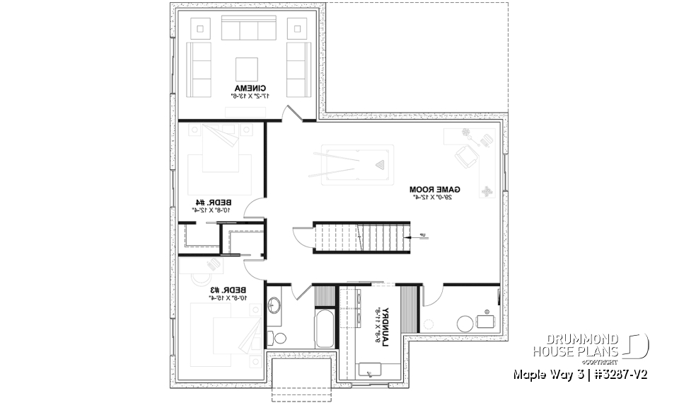 Finished basement (Optional $) - Farmhouse 4 to 5 bedrooms home, den, family &amp; living rooms, opt. finished basement, master on main floor - Maple Way 3