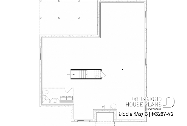 Unfinished basement of house plan 3287-V2 Unfinished basement - Farmhouse 4 bedrooms home, den, family & living rooms, finished basement, pantry, master on main floor - Maple Way 3