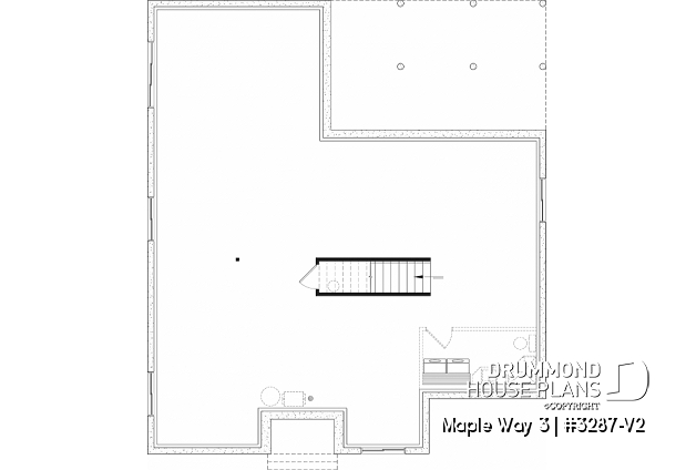 Unfinished basement of house plan 3287-V2 Unfinished basement - Farmhouse 4 to 5 bedrooms home, den, family & living rooms, opt. finished basement, master on main floor - Maple Way 3