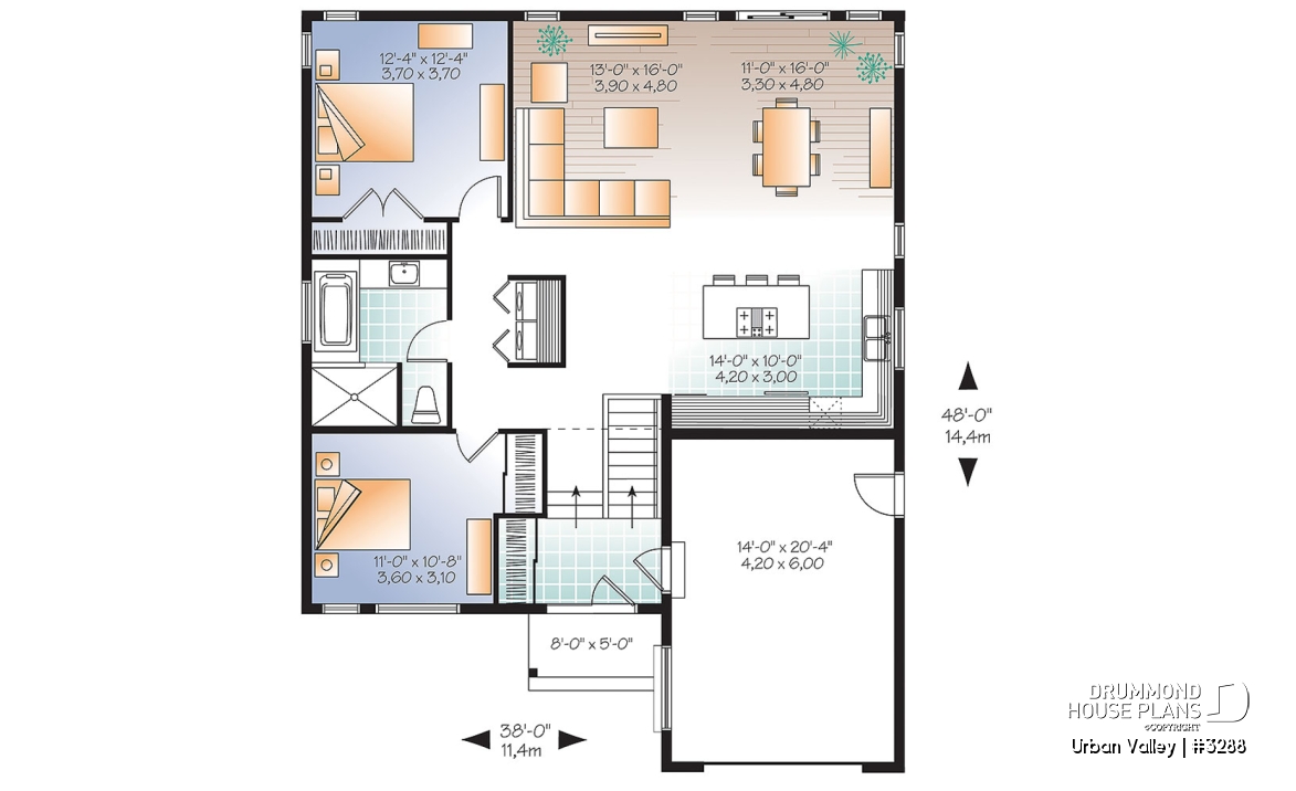 1st level - Modern Scandinavian House Design, Split Entry, 9' Ceiling, Open Floor Plan, Many Foundation Options - Urban Valley