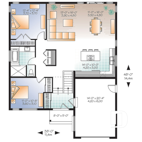 1st level - Modern Scandinavian House Design, Split Entry, 9' Ceiling, Open Floor Plan, Many Foundation Options - Urban Valley