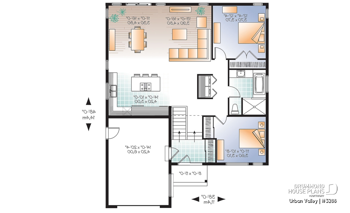1st level - Modern Scandinavian House Design, Split Entry, 9' Ceiling, Open Floor Plan, Many Foundation Options - Urban Valley