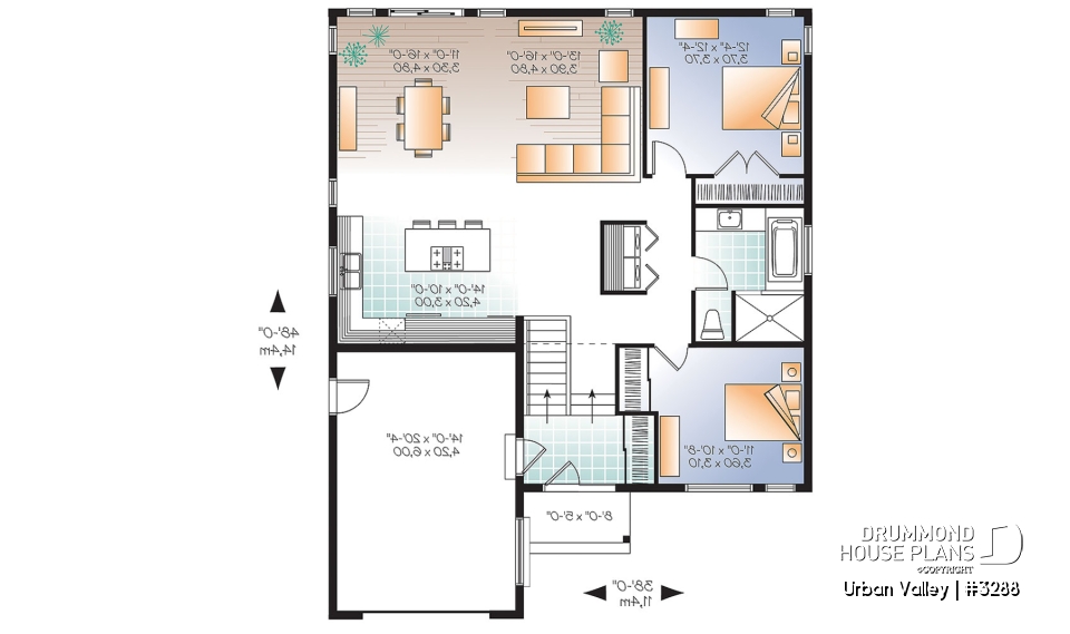 1st level - Modern Scandinavian House Design, Split Entry, 9' Ceiling, Open Floor Plan, Many Foundation Options - Urban Valley