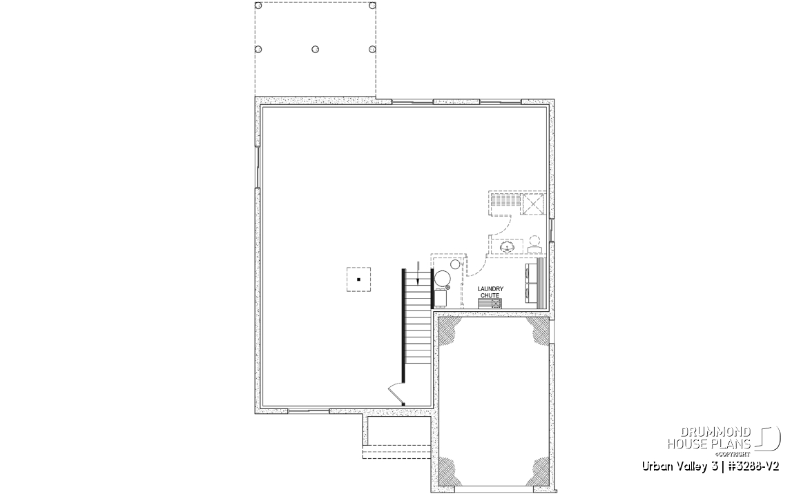 Basement - Mountain style small 2 bedrooms house plan with garage, mudroom, pantry, 9' ceiling - Urban Valley 3