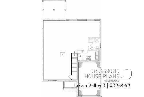 Basement - Mountain style small 2 bedrooms house plan with garage, mudroom, pantry, 9' ceiling - Urban Valley 3