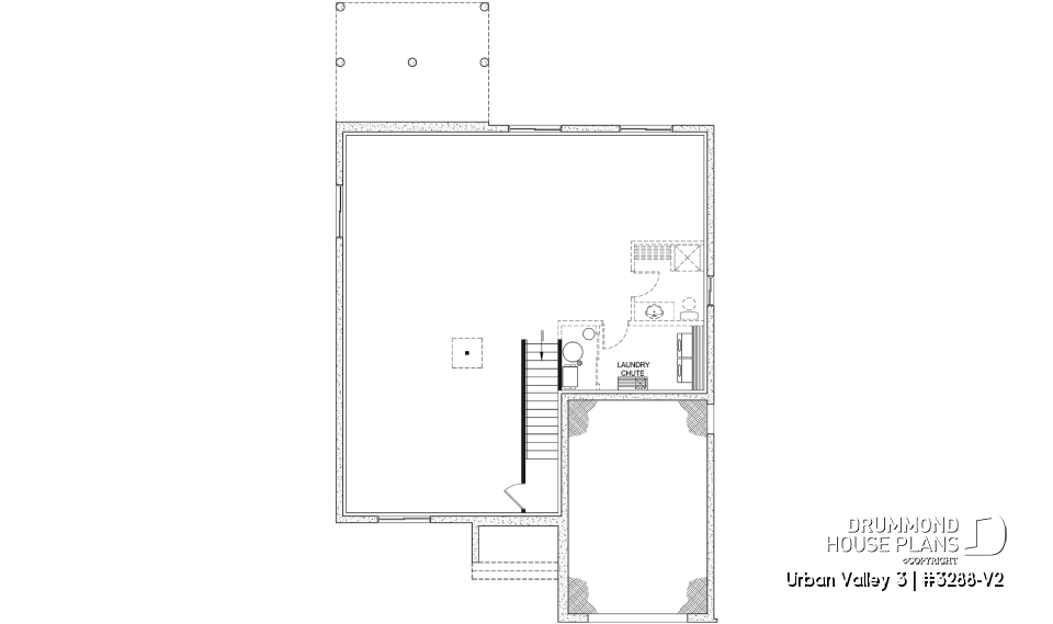Basement - Mountain style small 2 bedrooms house plan with garage, mudroom, pantry, 9' ceiling - Urban Valley 3