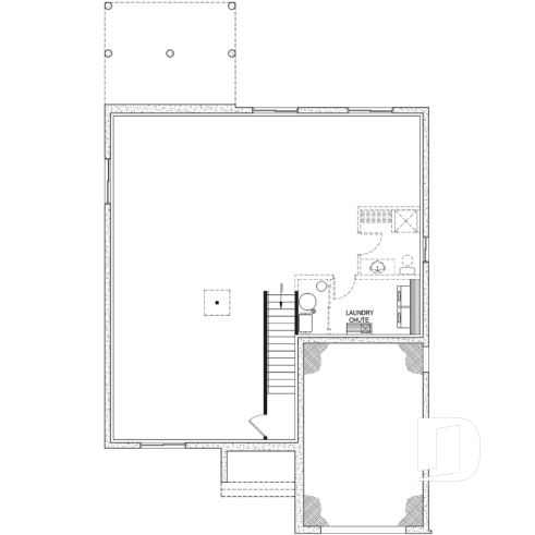 Basement - Mountain style small 2 bedrooms house plan with garage, mudroom, pantry, 9' ceiling - Urban Valley 3