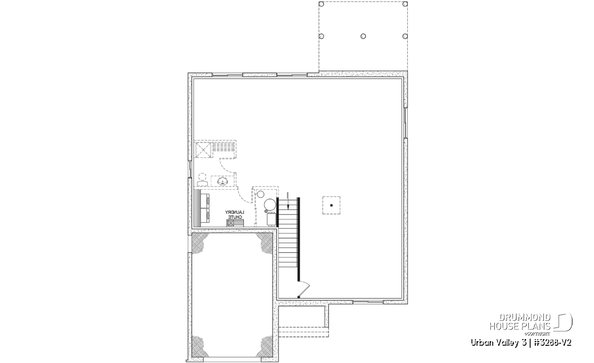 Basement - Mountain style small 2 bedrooms house plan with garage, mudroom, pantry, 9' ceiling - Urban Valley 3