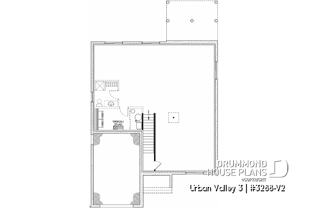 Basement - Mountain style small 2 bedrooms house plan with garage, mudroom, pantry, 9' ceiling - Urban Valley 3