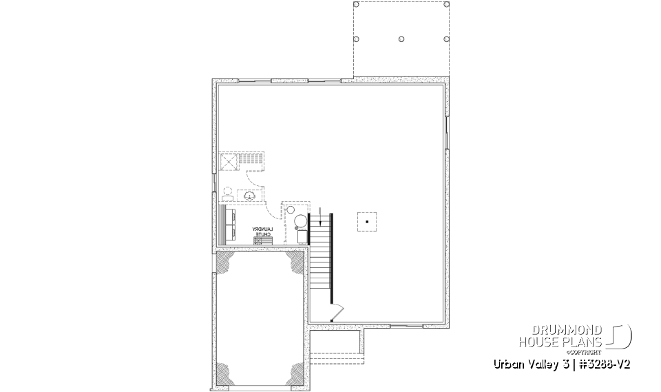 Basement - Mountain style small 2 bedrooms house plan with garage, mudroom, pantry, 9' ceiling - Urban Valley 3