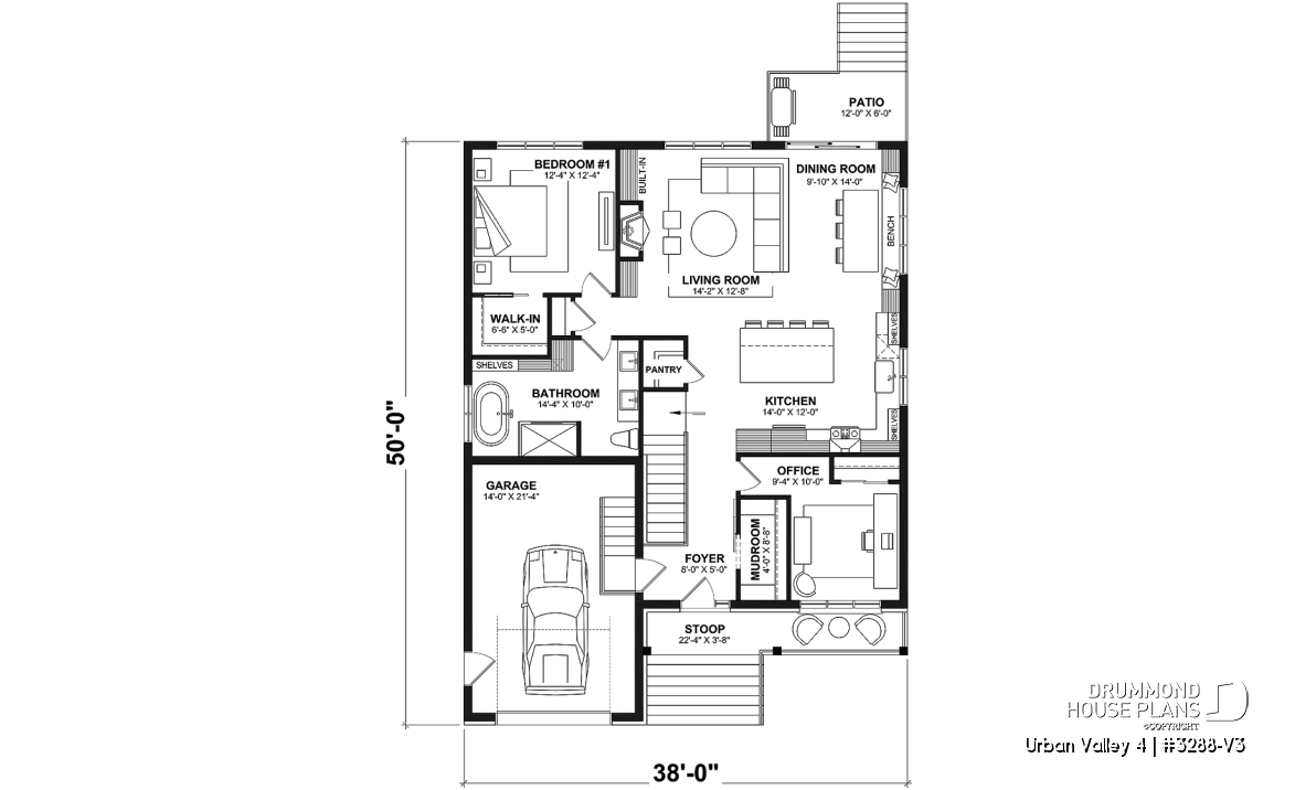 1st level - Compact 2 to 6 bedroom farmhouse plan with great open floor plan, den, optional finished basement ($) - Urban Valley 4