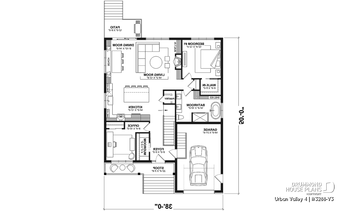 1st level - Compact 2 to 6 bedroom farmhouse plan with great open floor plan, den, optional finished basement ($) - Urban Valley 4
