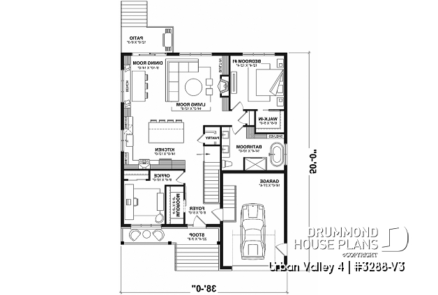 1st level - Compact 5 bedroom farmhouse plan with great open floor plan, den and more - Urban Valley 4