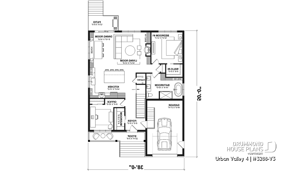 1st level - Compact 2 to 6 bedroom farmhouse plan with great open floor plan, den, optional finished basement ($) - Urban Valley 4