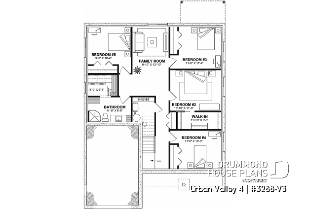 Basement - Compact 5 bedroom farmhouse plan with great open floor plan, den and more - Urban Valley 4