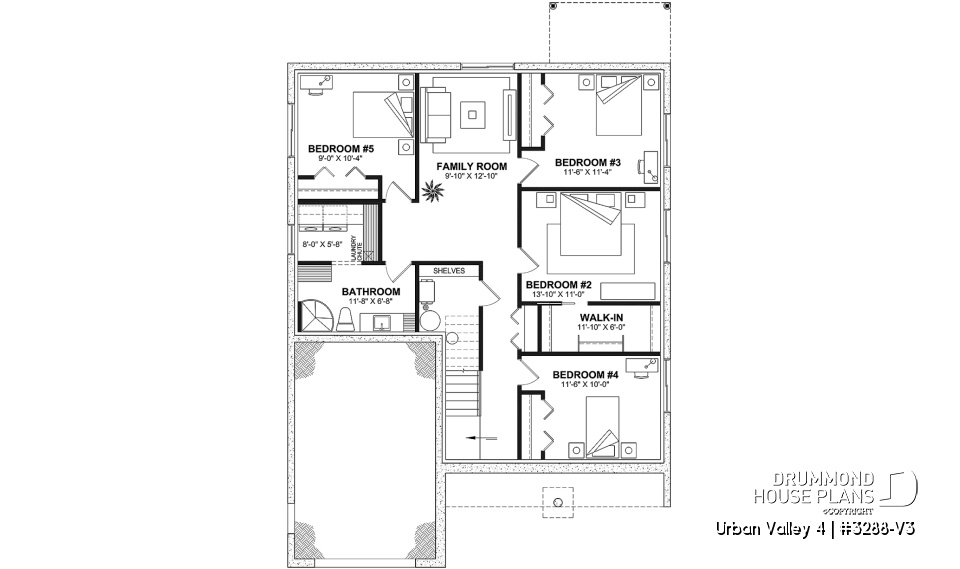 Finished basement (Optional $) - Compact 2 to 6 bedroom farmhouse plan with great open floor plan, den, optional finished basement ($) - Urban Valley 4