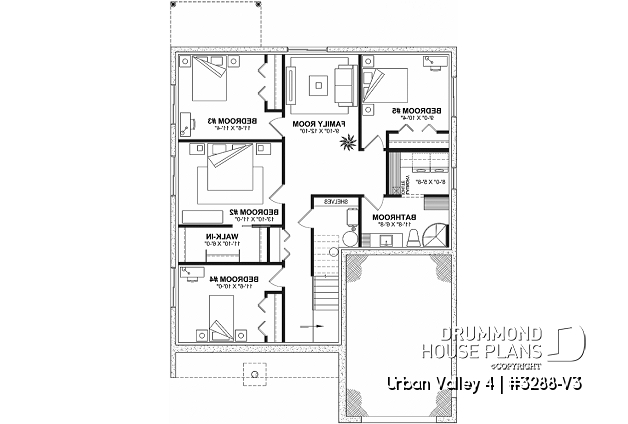 Finished basement (Optional $) - Compact 2 to 6 bedroom farmhouse plan with great open floor plan, den, optional finished basement ($) - Urban Valley 4